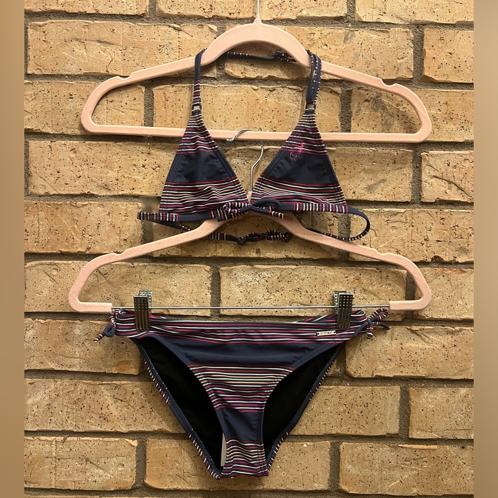Girls' Navy Multi-Stripe Bikini - Kids Swim